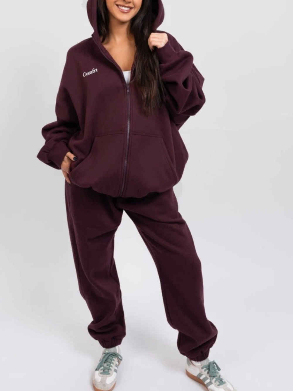 Comfrt Cloud Zip Hoodie & Sweatpants Set Maroon S Oversized Tracksuit Bundle